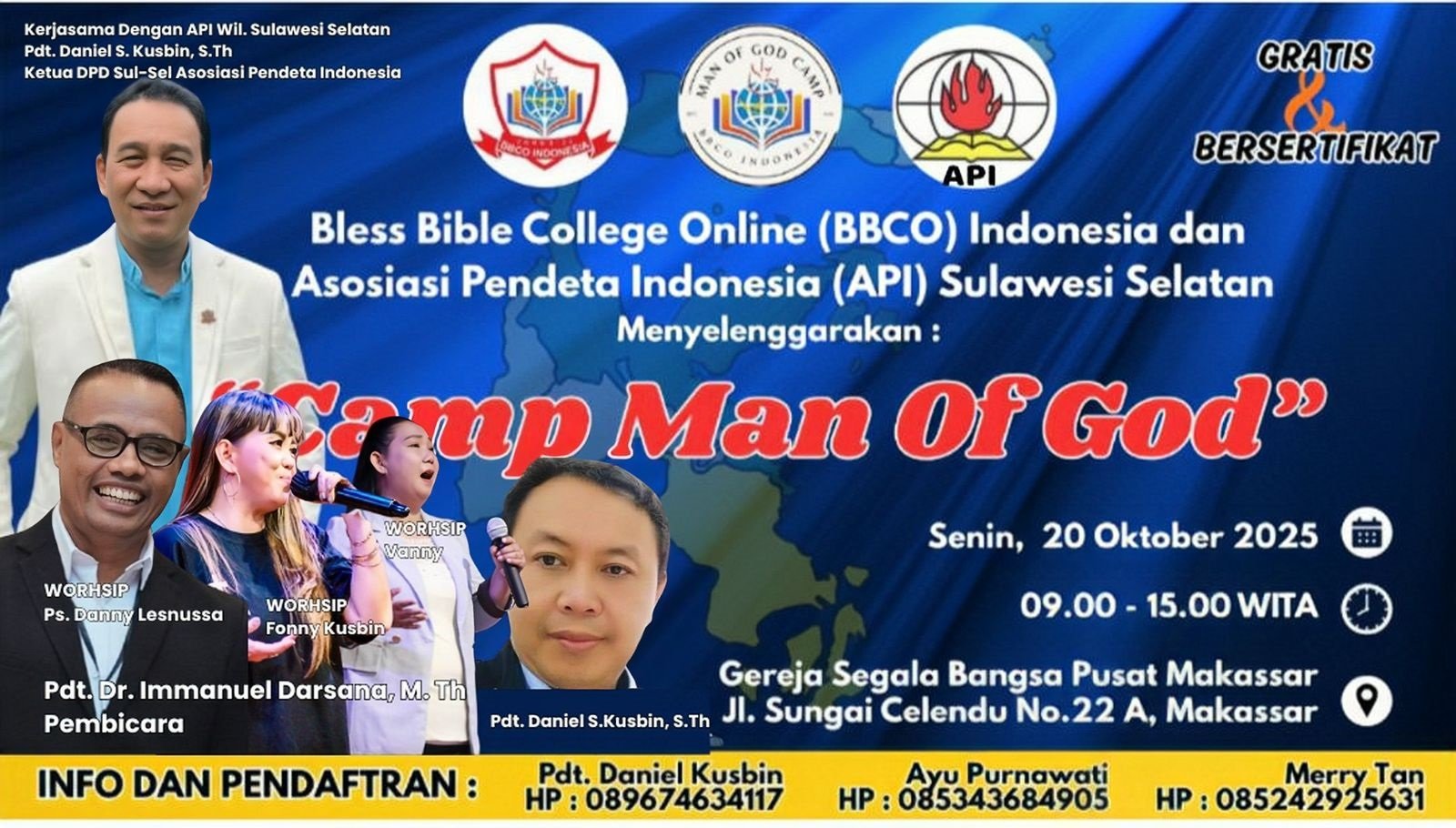 Hadirkan Pdt. Dr. Immanuel Darsana, M.Th, BBCO Indonesia dan API Sulsel Akan Gelar Seminar Rohani Kristen Bertajuk "Camp Man Of God"