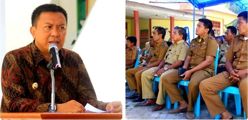 Bupati Kepulauan Selayar H. Muh. Basli Ali (kiri), Suasana kegiatan diseminasi P2-Ekonomi LIPI di Kantor BPD Desa Parak Kecamatan Bontomanai Kabupaten Kepulauan Selayar (kanan).